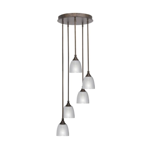 Toltec Lighting Empire 5 Light 14 inch Cluster Pendalier in Bronze with Clear Ribbed Glass 2145-BRZ-500