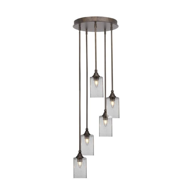 Toltec Lighting Empire 5 Light 14 inch Cluster Pendalier in Bronze with Square Clear Bubble Glass 2145-BRZ-530