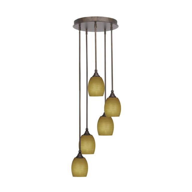 Toltec Lighting Empire 5 Light 14 inch Cluster Pendalier in Bronze with Cayenne Linen Glass 2145-BRZ-625