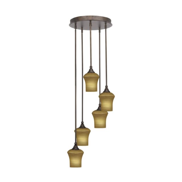 Toltec Lighting Empire 5 Light 15 inch Cluster Pendalier in Bronze with Zilo Cayenne Linen Glass 2145-BRZ-680