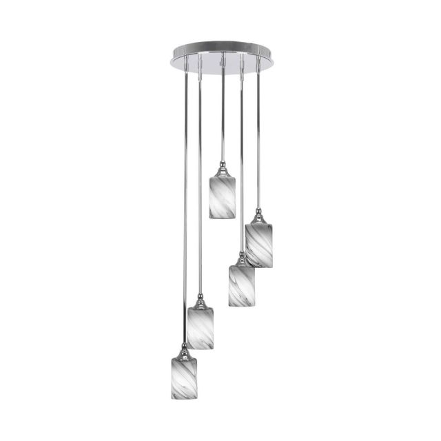 Toltec Lighting Empire 5 Light 14 inch Cluster Pendalier in Chrome with Onyx Swirl Glass 2145-CH-3009