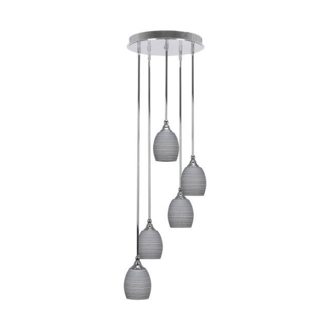 Toltec Lighting Empire 5 Light 14 inch Cluster Pendalier in Chrome with Gray Matrix Glass 2145-CH-4022
