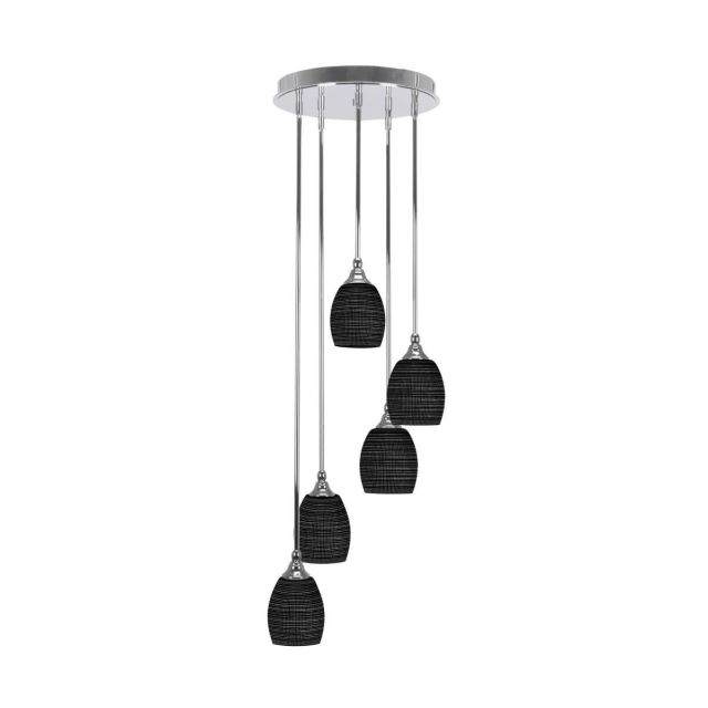 Toltec Lighting Empire 5 Light 14 inch Cluster Pendalier in Chrome with Black Matrix Glass 2145-CH-4029