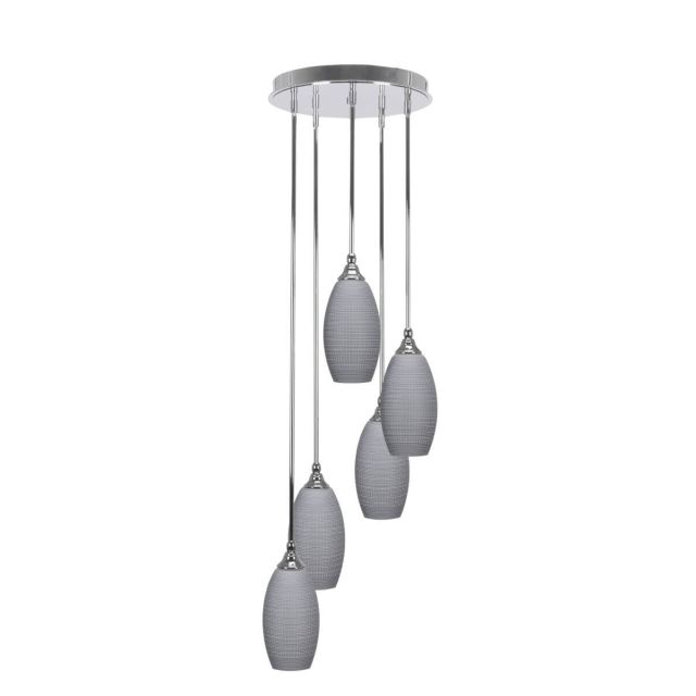 Toltec Lighting Empire 5 Light 15 inch Cluster Pendalier in Chrome with Gray Matrix Glass 2145-CH-4042