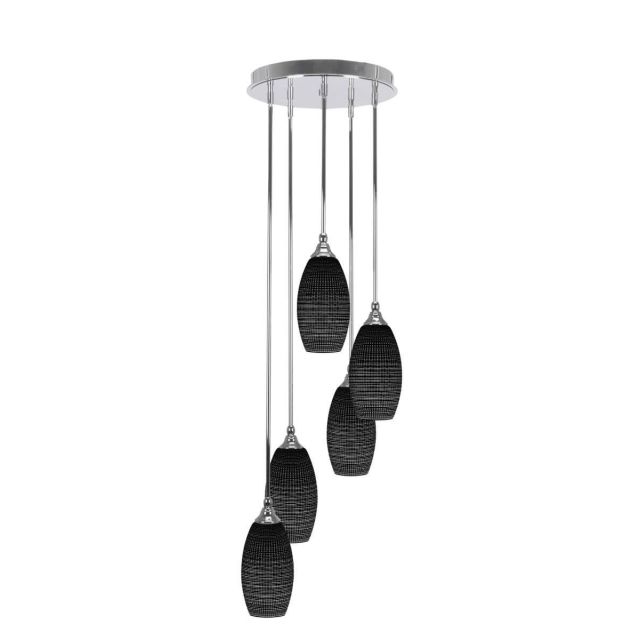 Toltec Lighting Empire 5 Light 15 inch Cluster Pendalier in Chrome with Black Matrix Glass 2145-CH-4049