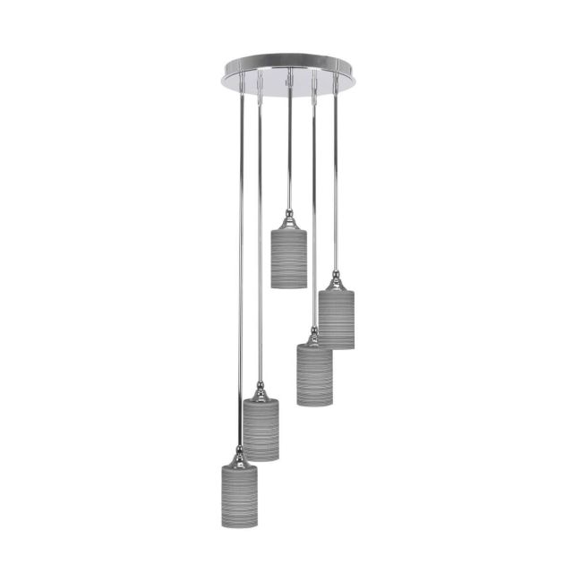 Toltec Lighting Empire 5 Light 14 inch Cluster Pendalier in Chrome with Gray Matrix Glass 2145-CH-4062