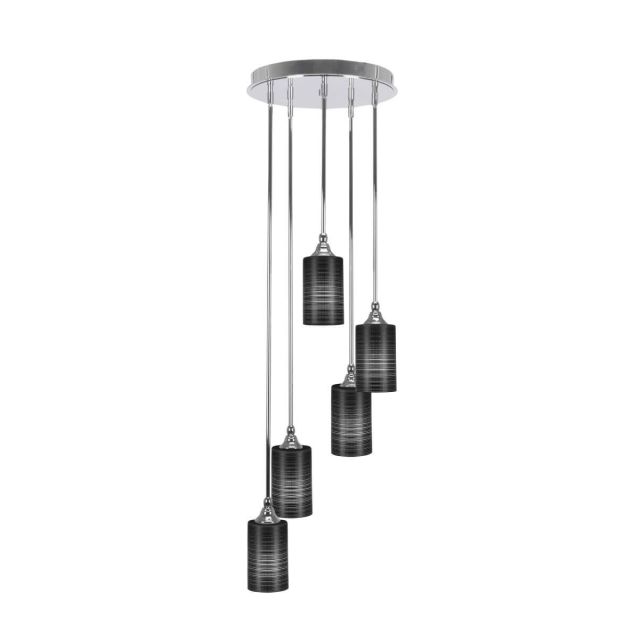 Toltec Lighting Empire 5 Light 14 inch Cluster Pendalier in Chrome with Black Matrix Glass 2145-CH-4069