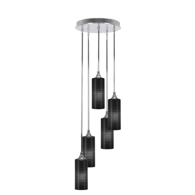 Toltec Lighting Empire 5 Light 14 inch Cluster Pendalier in Chrome with Black Matrix Glass 2145-CH-4099