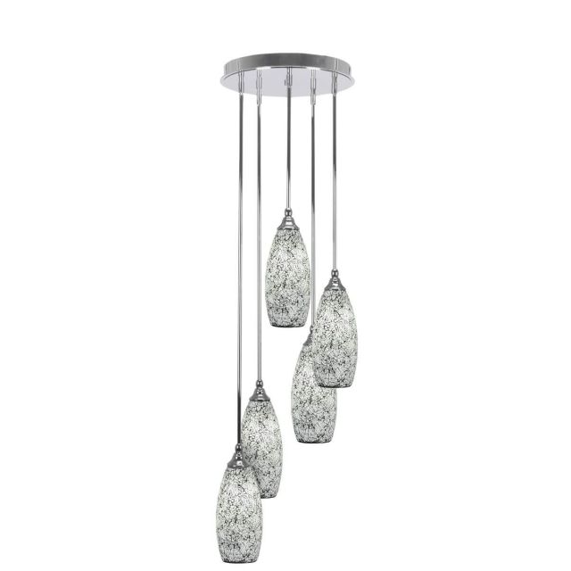 Toltec Lighting Empire 5 Light 14 inch Cluster Pendalier in Chrome with Black Fusion Glass 2145-CH-416