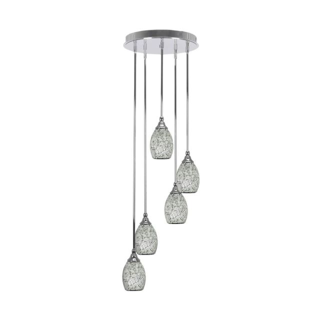 Toltec Lighting Empire 5 Light 14 inch Cluster Pendalier in Chrome with Black Fusion Glass 2145-CH-4165