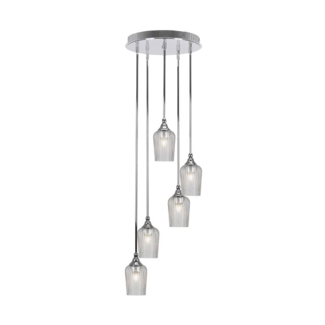 Toltec Lighting Empire 5 Light 15 inch Cluster Pendalier in Chrome with Clear Textured Glass 2145-CH-4250