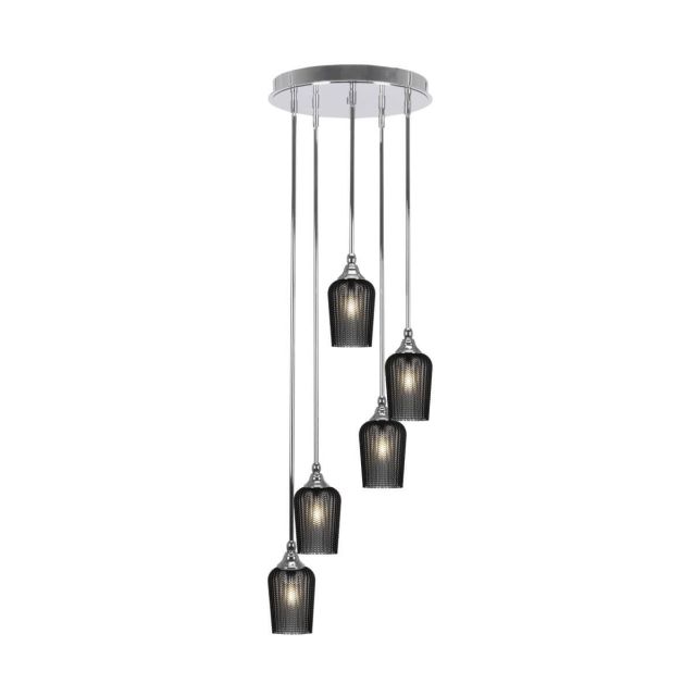 Toltec Lighting Empire 5 Light 15 inch Cluster Pendalier in Chrome with Smoke Textured Glass 2145-CH-4252