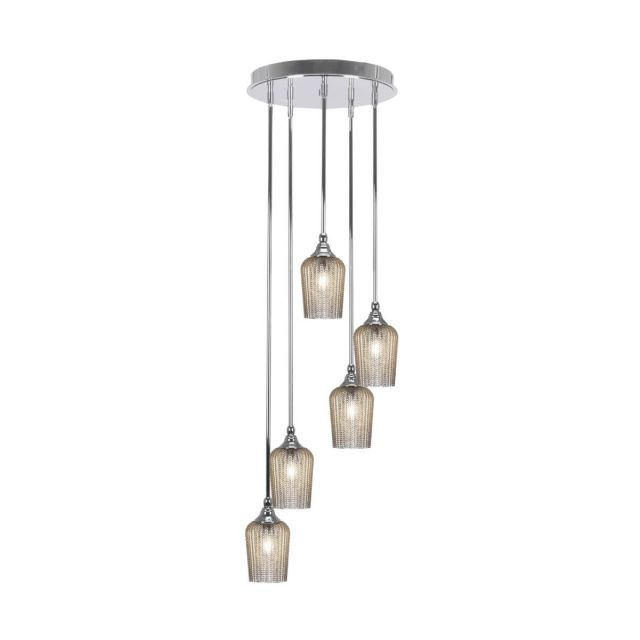 Toltec Lighting Empire 5 Light 15 inch Cluster Pendalier in Chrome with Silver Textured Glass 2145-CH-4253