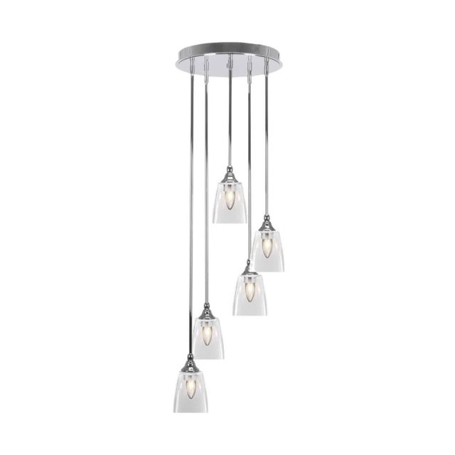 Toltec Lighting Empire 5 Light 14 inch Cluster Pendalier in Chrome with Clear Bubble Glass 2145-CH-461