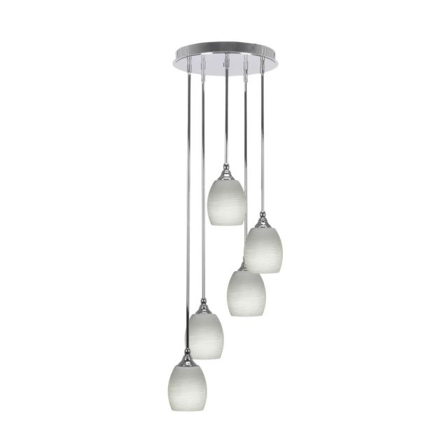 Toltec Lighting Empire 5 Light 14 inch Cluster Pendalier in Chrome with White Linen Glass 2145-CH-615