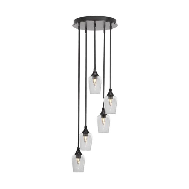 Toltec Lighting Empire 5 Light 15 inch Cluster Pendalier in Espresso with Clear Bubble Glass 2145-ES-210