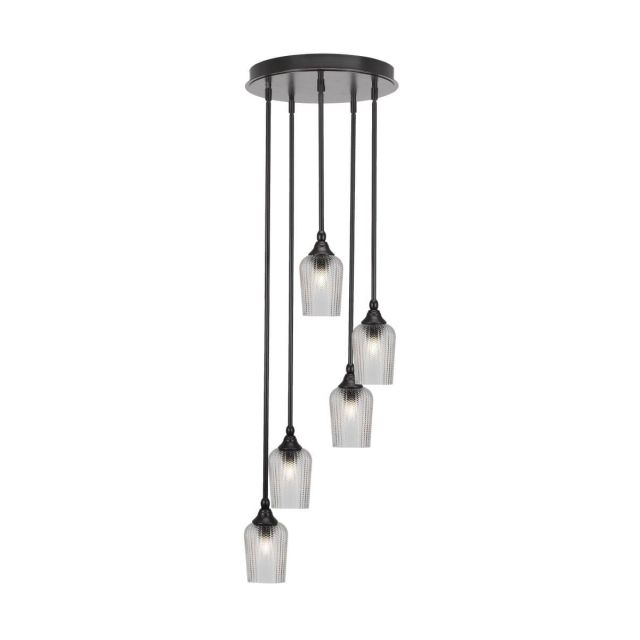 Toltec Lighting Empire 5 Light 15 inch Cluster Pendalier in Espresso with Clear Textured Glass 2145-ES-4250