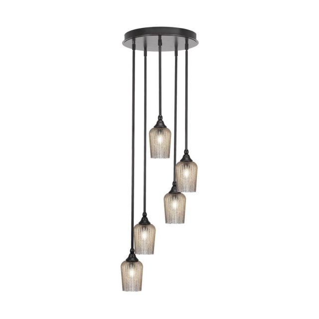 Toltec Lighting Empire 5 Light 15 inch Cluster Pendalier in Espresso with Silver Textured Glass 2145-ES-4253