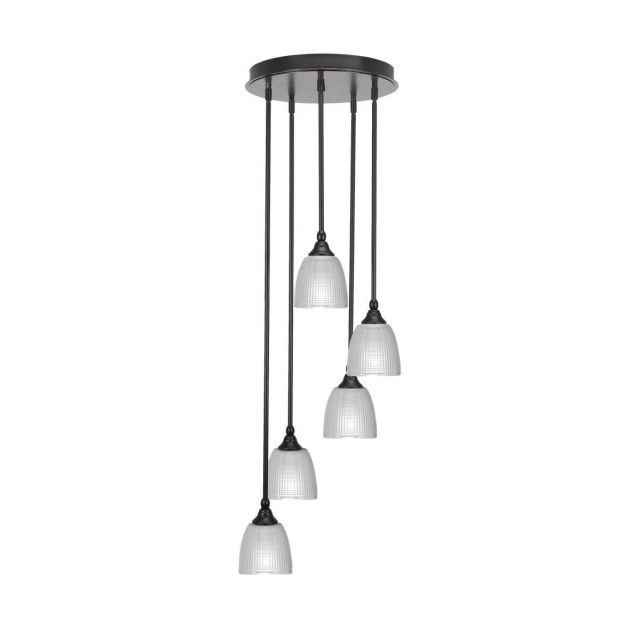 Toltec Lighting Empire 5 Light 14 inch Cluster Pendalier in Espresso with Clear Ribbed Glass 2145-ES-500