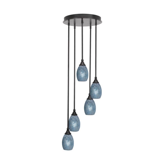 Toltec Lighting Empire 5 Light 15 inch Cluster Pendalier in Espresso with Turquoise Fusion Glass 2145-ES-5055