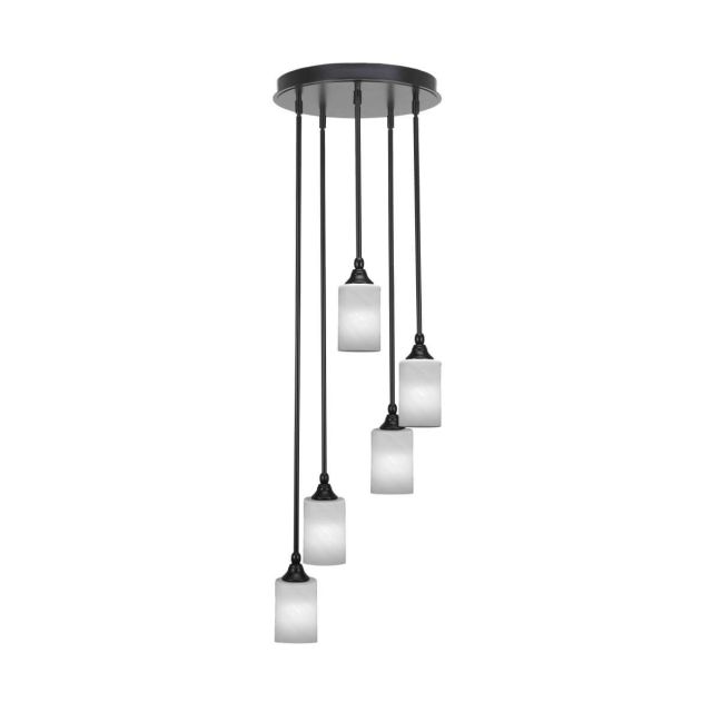 Toltec Lighting Empire 5 Light 14 inch Cluster Pendalier in Matte Black with White Marble Glass 2145-MB-3001