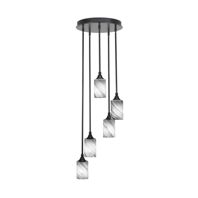 Toltec Lighting Empire 5 Light 14 inch Cluster Pendalier in Matte Black with Onyx Swirl Glass 2145-MB-3009