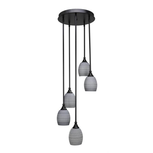 Toltec Lighting Empire 5 Light 15 inch Cluster Pendant in Matte Black with Gray Matrix Glass 2145-MB-4022