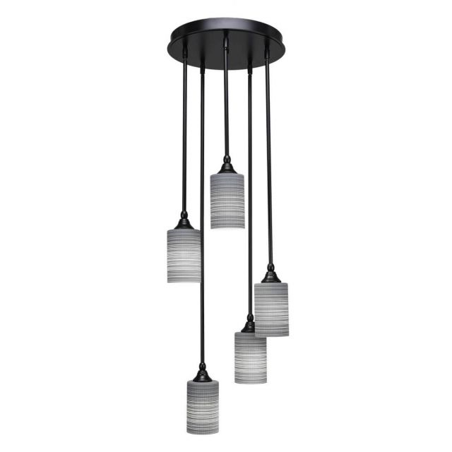 Toltec Lighting Empire 5 Light 14 inch Cluster Pendant in Matte Black with Gray Matrix Glass 2145-MB-4062