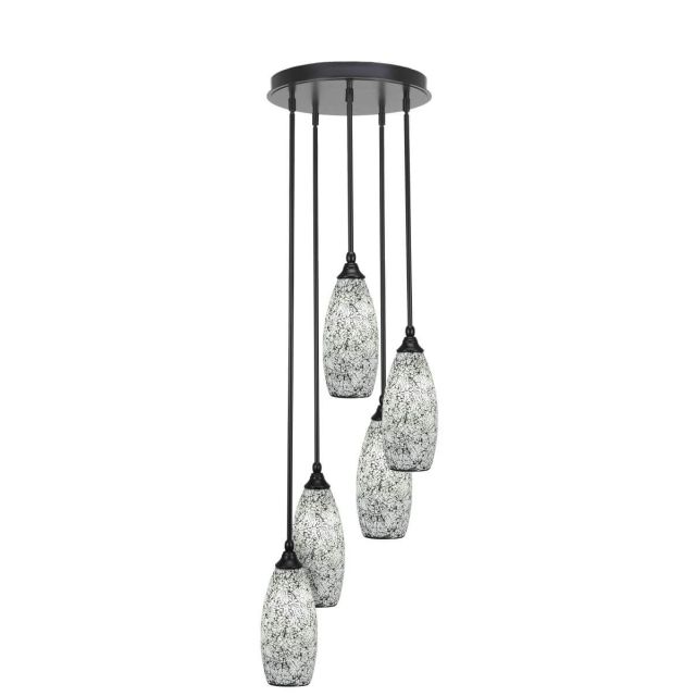 Toltec Lighting Empire 5 Light 14 inch Cluster Pendalier in Matte Black with Black Fusion Glass 2145-MB-416