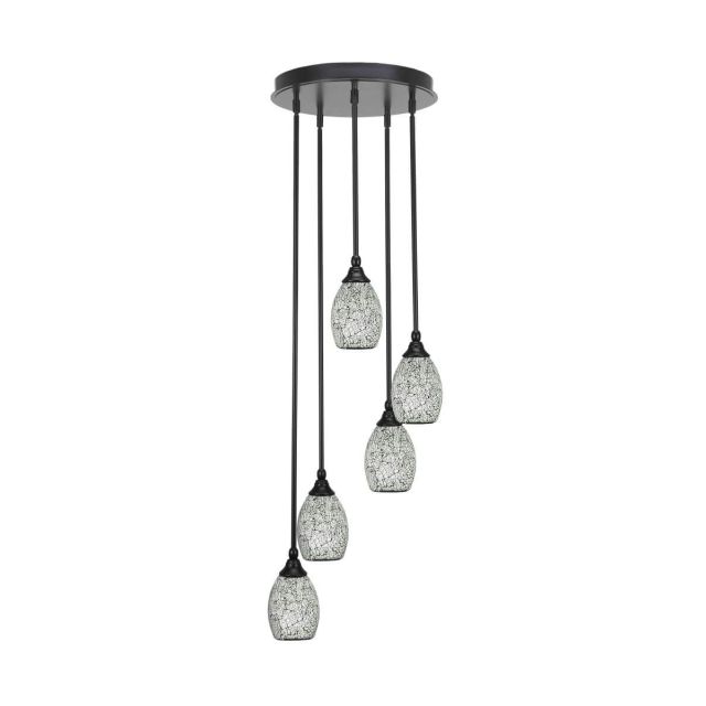 Toltec Lighting Empire 5 Light 14 inch Cluster Pendalier in Matte Black with Black Fusion Glass 2145-MB-4165