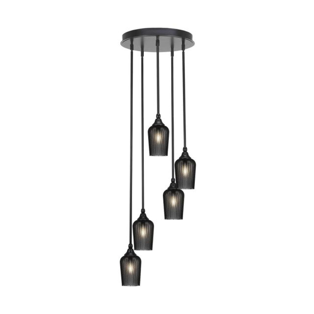Toltec Lighting Empire 5 Light 15 inch Cluster Pendalier in Matte Black with Smoke Textured Glass 2145-MB-4252
