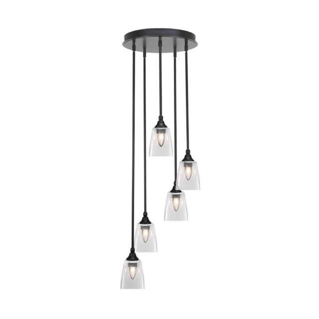Toltec Lighting Empire 5 Light 14 inch Cluster Pendalier in Matte Black with Clear Bubble Glass 2145-MB-461