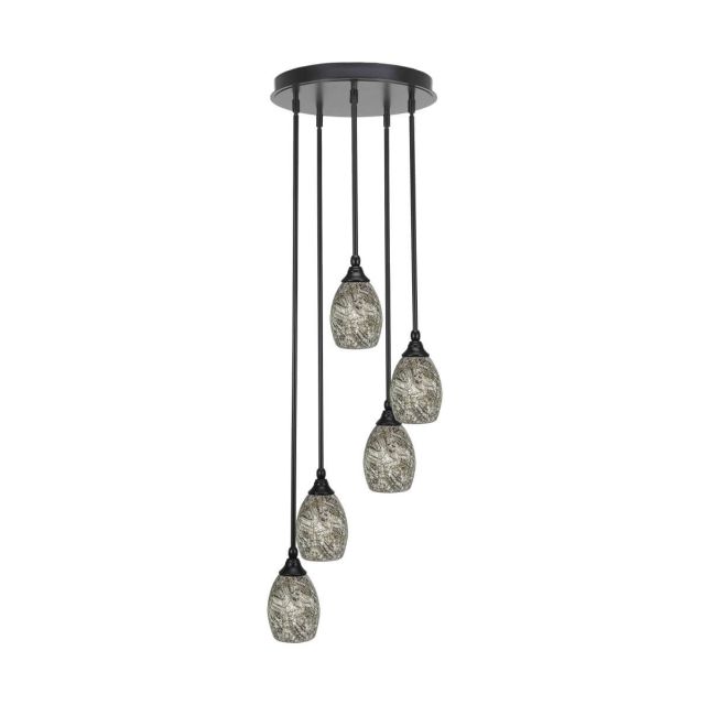 Toltec Lighting Empire 5 Light 15 inch Cluster Pendalier in Matte Black with Natural Fusion Glass 2145-MB-5054