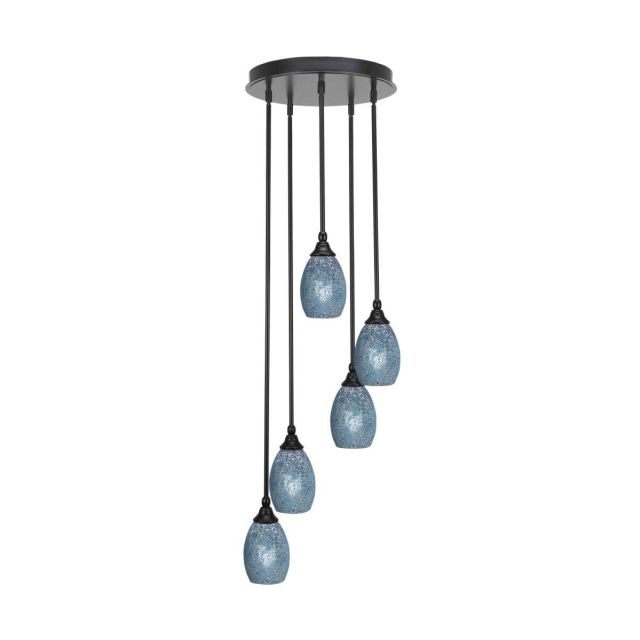 Toltec Lighting Empire 5 Light 15 inch Cluster Pendalier in Matte Black with Turquoise Fusion Glass 2145-MB-5055