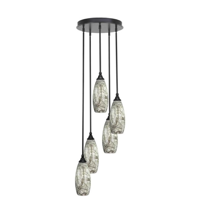 Toltec Lighting Empire 5 Light 14 inch Cluster Pendalier in Matte Black with Natural Fusion Glass 2145-MB-5064