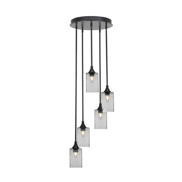 Toltec Lighting Empire 5 Light 14 inch Cluster Pendalier in Matte Black with Square Clear Bubble Glass 2145-MB-530
