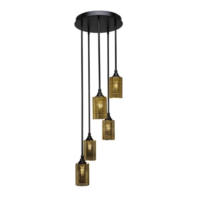 Toltec Lighting Empire 5 Light 14 inch Cluster Pendant in Matte Black with Gold Matrix Glass 2145-MB-6400