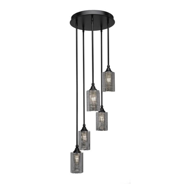 Toltec Lighting Empire 5 Light 14 inch Cluster Pendant in Matte Black with Silver Matrix Glass 2145-MB-6490