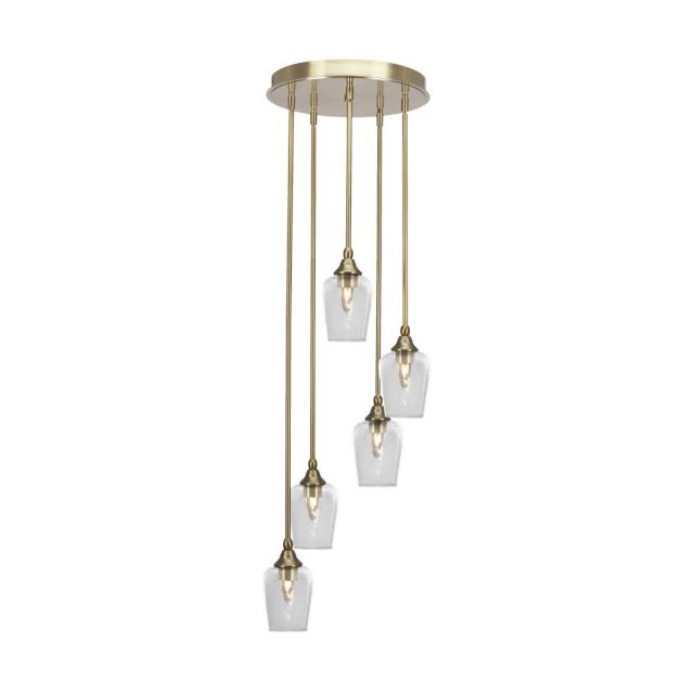 Toltec Lighting Empire 5 Light 15 inch Cluster Pendalier in New Age Brass with Clear Bubble Glass 2145-NAB-210