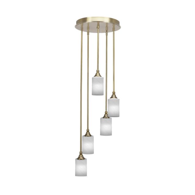 Toltec Lighting Empire 5 Light 14 inch Cluster Pendalier in New Age Brass with White Marble Glass 2145-NAB-3001