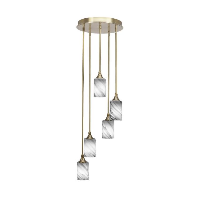 Toltec Lighting Empire 5 Light 14 inch Cluster Pendalier in New Age Brass with Onyx Swirl Glass 2145-NAB-3009