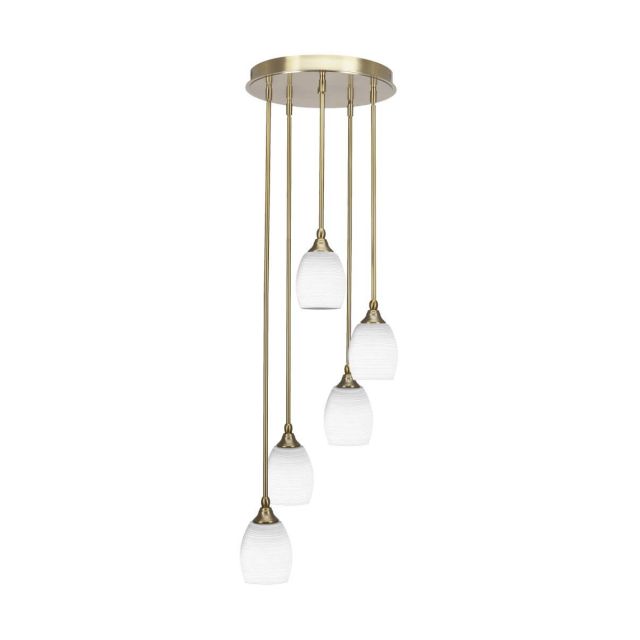 Toltec Lighting Empire 5 Light 14 inch Cluster Pendalier in New Age Brass with White Matrix Glass 2145-NAB-4021