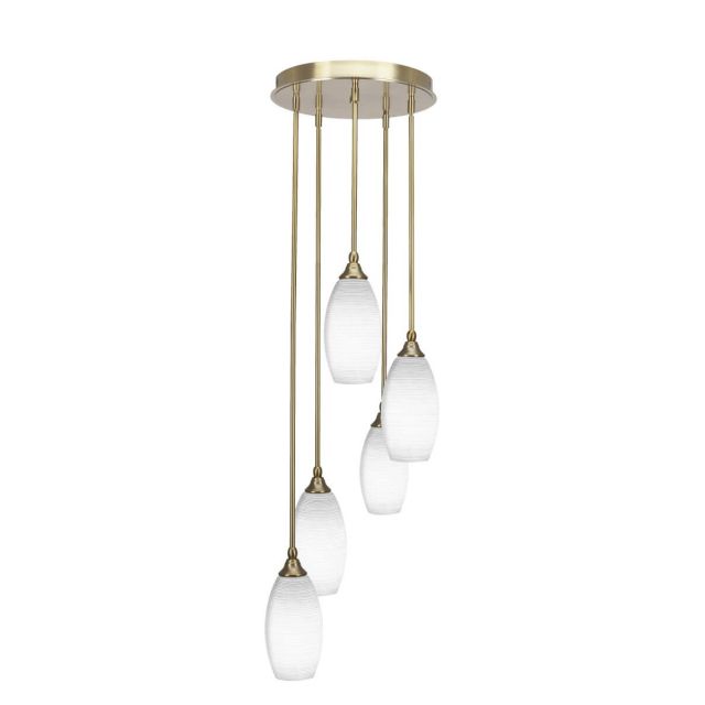 Toltec Lighting Empire 5 Light 15 inch Cluster Pendalier in New Age Brass with White Matrix Glass 2145-NAB-4041