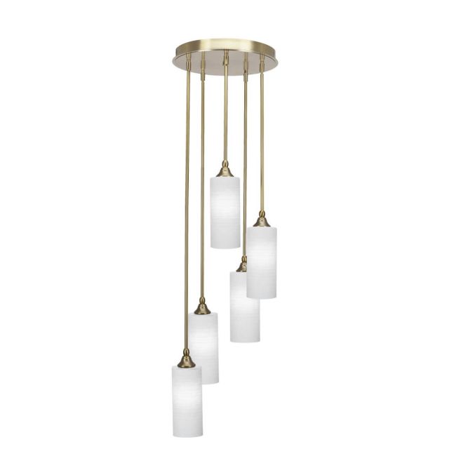 Toltec Lighting Empire 5 Light 14 inch Cluster Pendalier in New Age Brass with White Matrix Glass 2145-NAB-4091