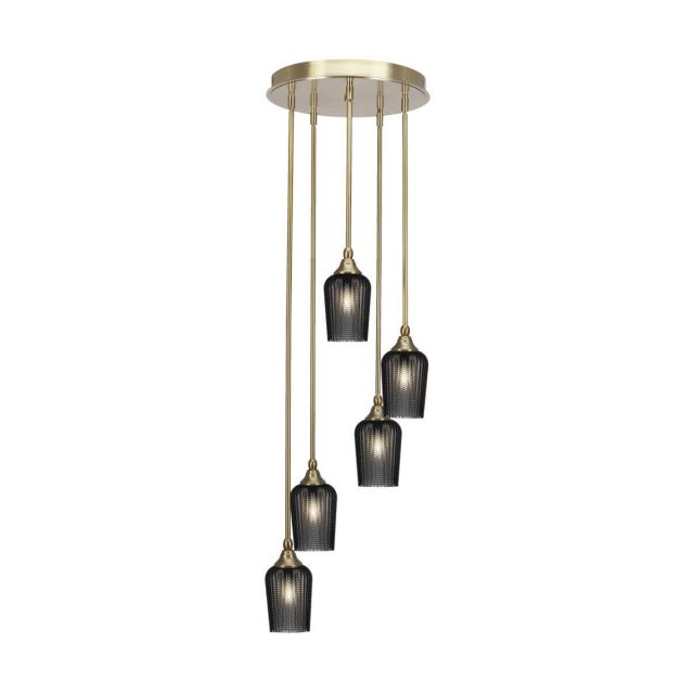 Toltec Lighting Empire 5 Light 15 inch Cluster Pendalier in New Age Brass with Smoke Textured Glass 2145-NAB-4252