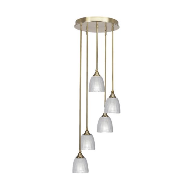 Toltec Lighting Empire 5 Light 14 inch Cluster Pendalier in New Age Brass with Clear Ribbed Glass 2145-NAB-500