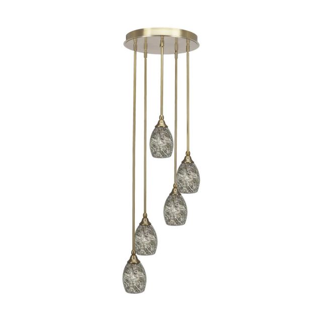 Toltec Lighting Empire 5 Light 15 inch Cluster Pendalier in New Age Brass with Natural Fusion Glass 2145-NAB-5054