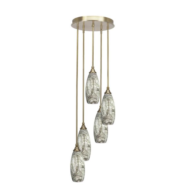 Toltec Lighting Empire 5 Light 14 inch Cluster Pendalier in New Age Brass with Natural Fusion Glass 2145-NAB-5064