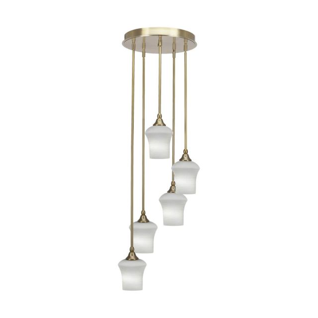 Toltec Lighting Empire 5 Light 15 inch Cluster Pendalier in New Age Brass with Zilo White Linen Glass 2145-NAB-681