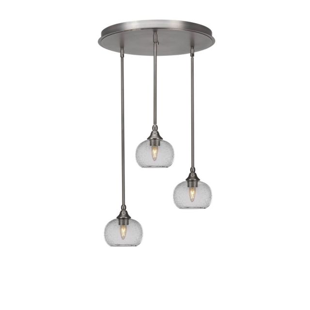 Toltec Lighting Empire 3 Light 19 inch Cluster Pendalier in Brushed Nickel with Clear Bubble Glass 2183-BN-202